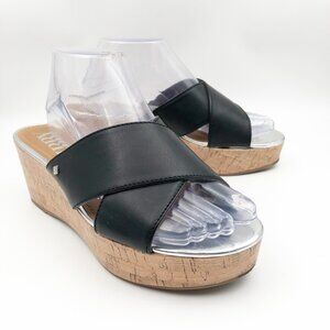 SAM & LIBBY Black & Silver Platform Wedge Heeled Sandals Womens 8.5